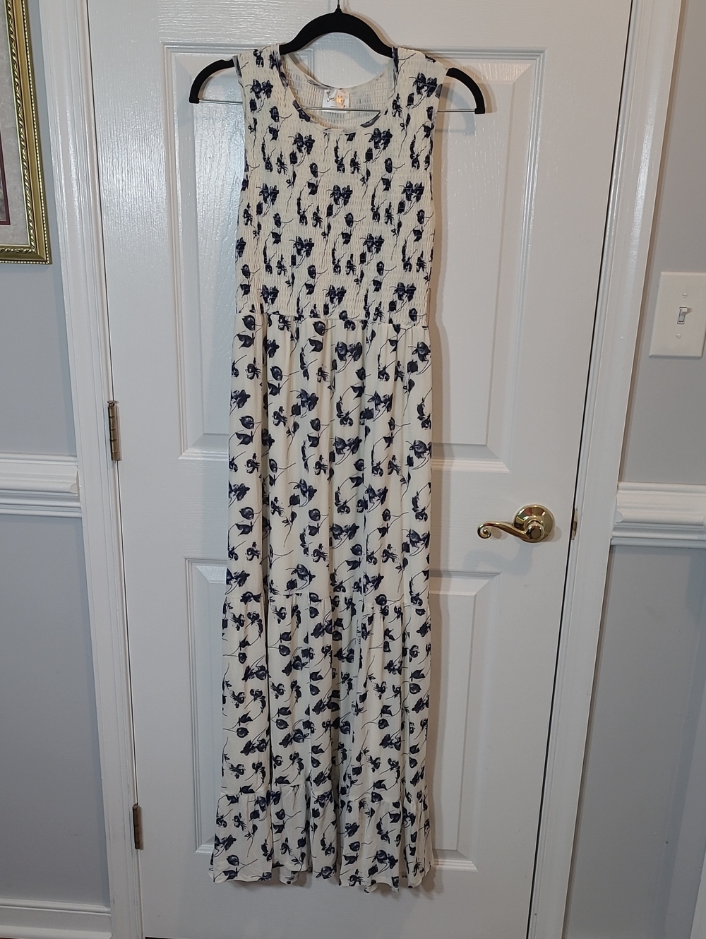Siren Lily Cream Dress with Navy Floral Print